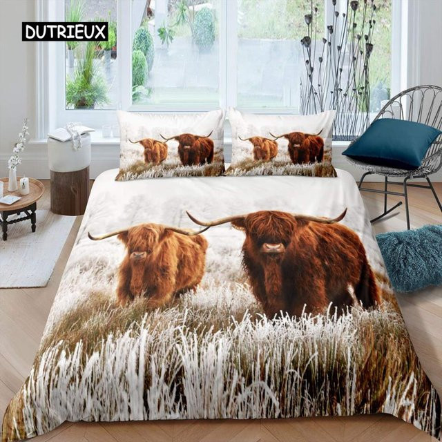Bettwäsche-Set Highland Cow mit Sonnenblumen, 3-teilig, Mikrofaser, Schwarz/Mehrfarbig, B/H: 155 x 215 cm - Bild 1