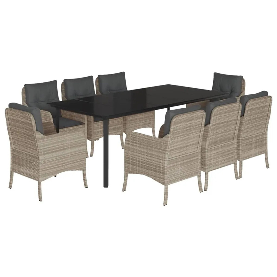 vidaXL 9-teilige Garten-Essgruppe aus Poly-Rattan mit Kissen und Hartglas in Anthrazit - Bild 2
