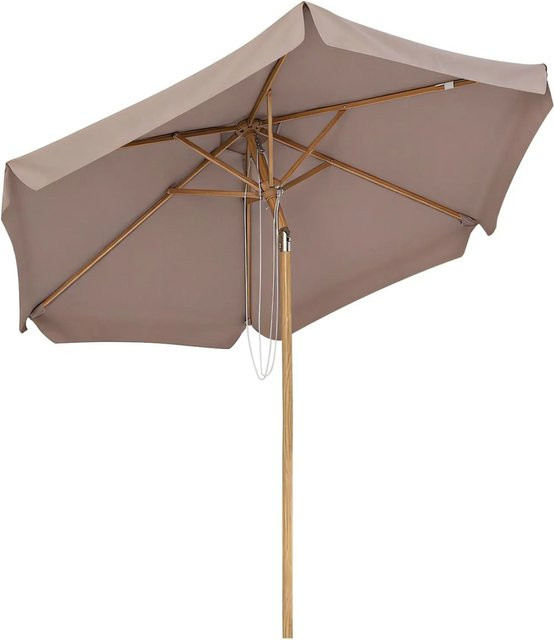 Sekey Sonnenschirm in Taupe/Beige mit Holzoptik, Durchmesser: 200 cm, UV-Schutz 50, knickbar für Balkon, Garten und Terrasse - Bild 1