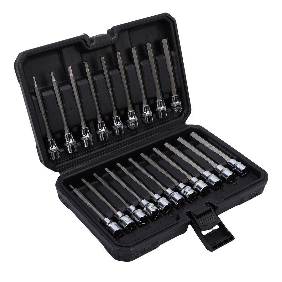 Aimo 20-teiliges extra langes Sechskant-Steckschlüssel-Set aus gehärtetem Edelstahl, 3/8 Zoll Antrieb, metrisch 3-12 mm und SAE 1/8-7/16 Zoll, Farbe Silber - Bild 3