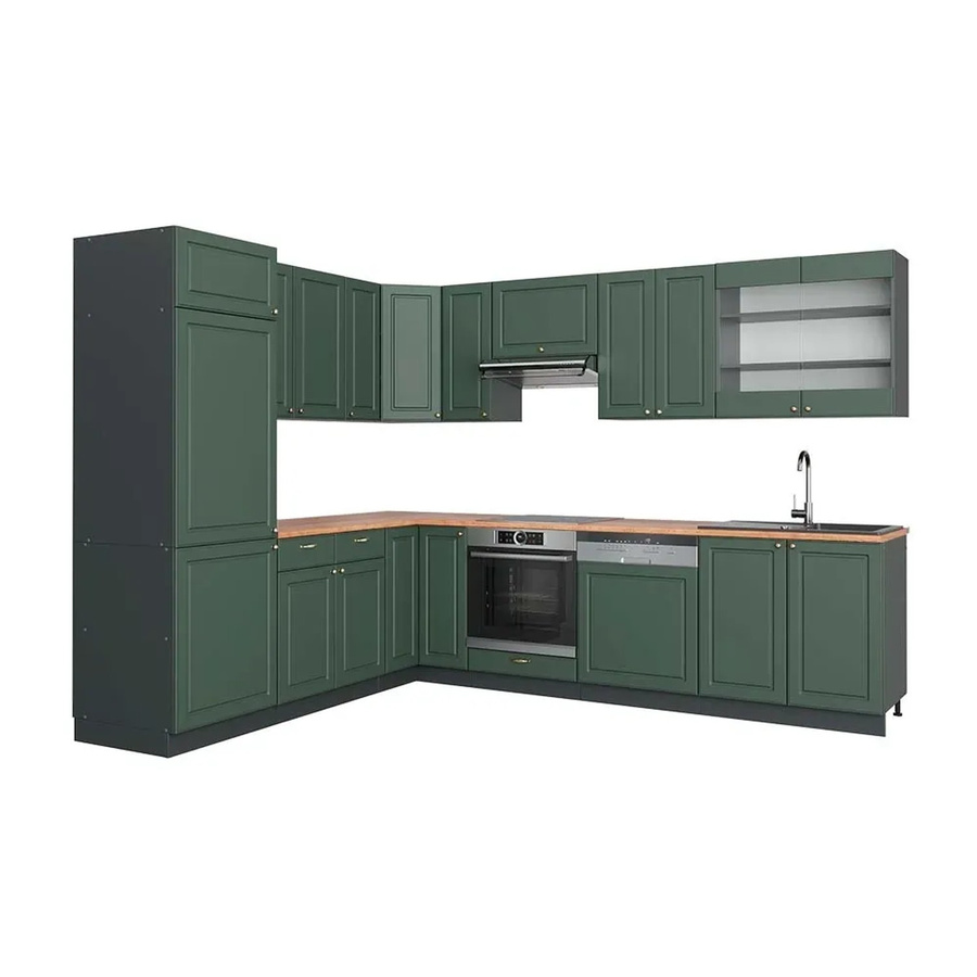 Vicco Fame-Line Eckküche Landhausstil in Grün-Gold und Anthrazit mit Eiche-Optik, B/T/H: 227 x 287 x 82 cm - Bild 2