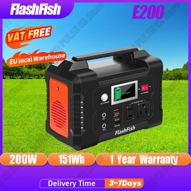 FlashFish E200 Tragbares Kraftwerk, 200 W Solargenerator mit 151 Wh Batterie in Schwarz für Outdoor, Camping und mobile Stromversorgung - Bild 1