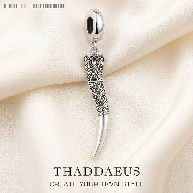 Thaddaeus Horn-Tiger-Zahn-Anhänger, 925 Silber, Unisex, Vintage - Bild 1