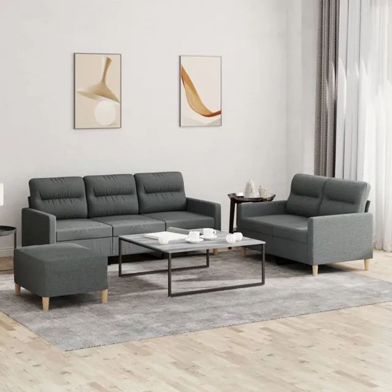 Vidaxl 3-teiliges Lounge-Set mit Stoffbezug in Grau im modernen Design - Bild 1