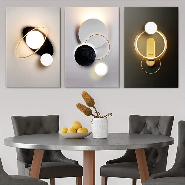 3er-Set moderne abstrakte Leinwandbilder mit Planetenring-Design in Grau, dekorative Wandkunst für Wohnzimmer und Schlafzimmer, Breite: 20 cm, Höhe: 30 cm - Bild 1