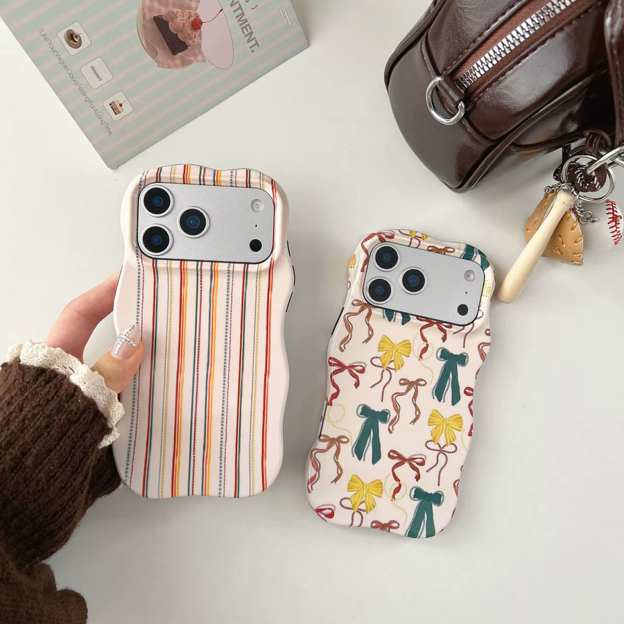Fashion Wave Edge Stripe Bow Pattern Handyhülle für iPhone 17 Air 16 15 14 13 Pro Max mit Schleifenmuster und stoßfestem 2-in-1 Schutz in Multicolour - Bild 3