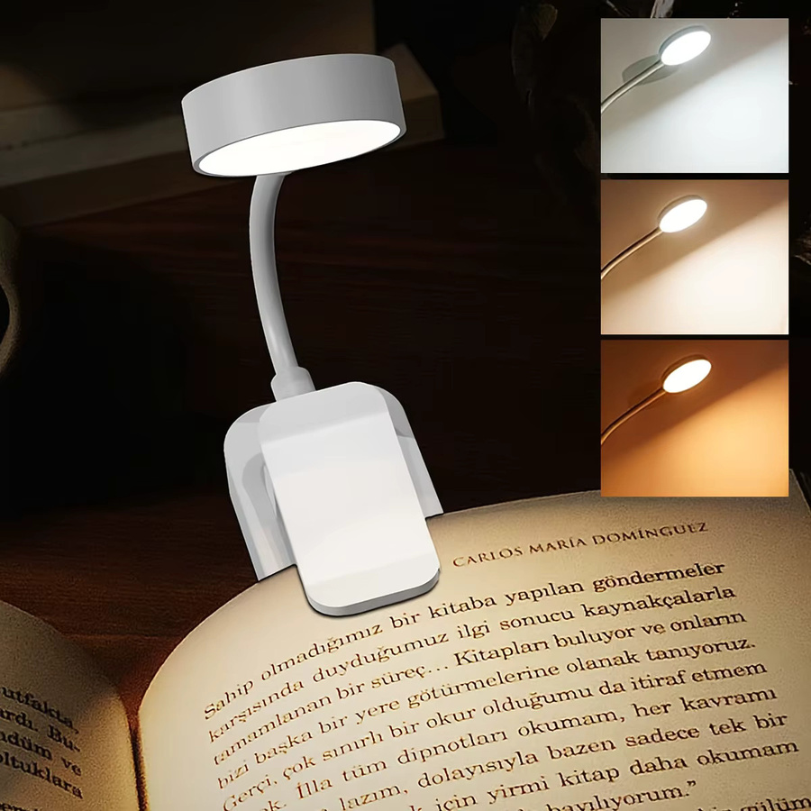 Tragbare Mini Clip-Buchlampe mit LED und Augenschutz, batteriebetrieben, weiß - Bild 2