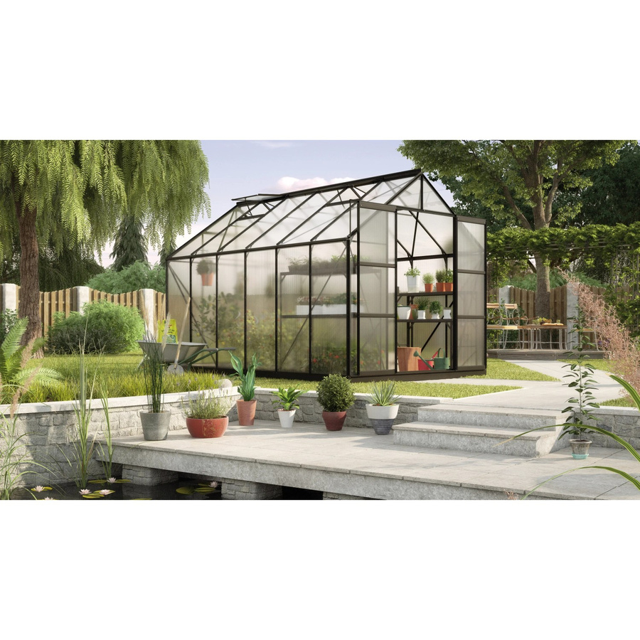 Vitavia Gewächshaus Uranus 9900 Schwarz mit Fundament und Regenrinnen aus Aluminium und Polycarbonat mit Satteldach, 9,9 m² - Bild 2