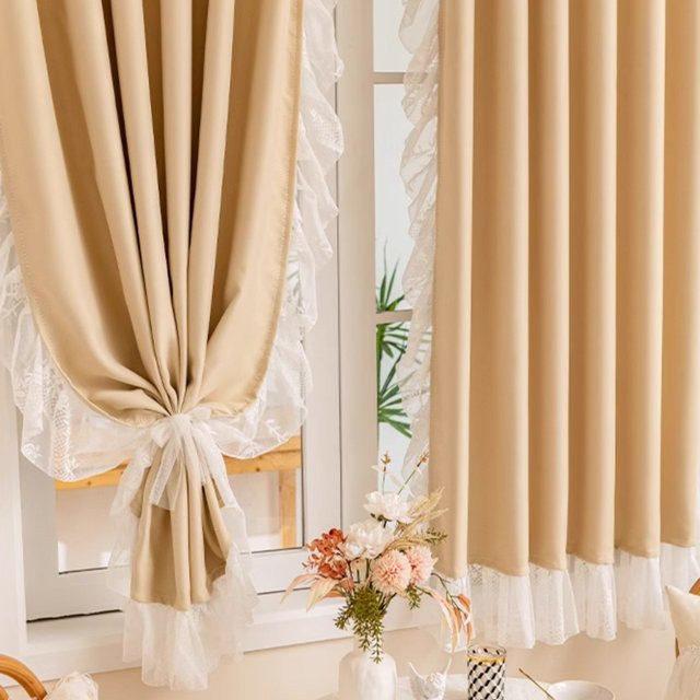 CENTURyMiG Vorhang im Vintage-Stil mit Spitze, lichtblockierend und geräuschreduzierend, Farbe: Beige, B/H: 100 x 130 cm - Bild 1