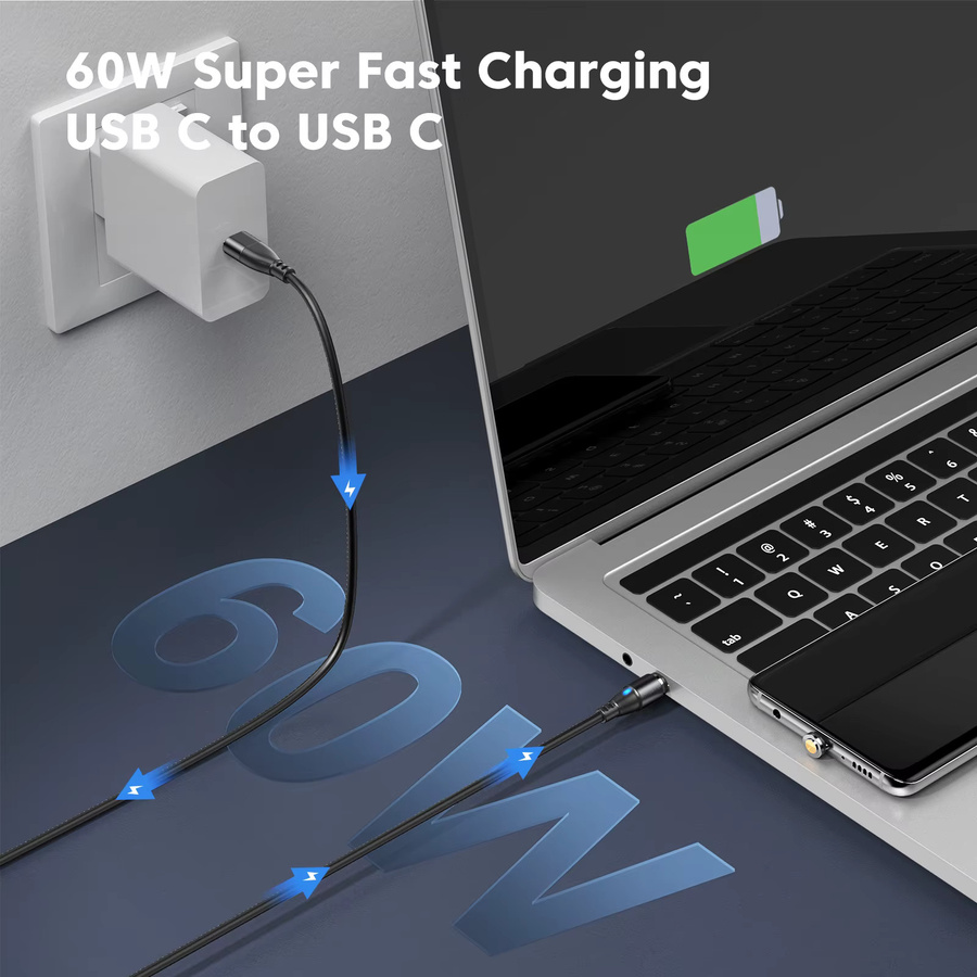 AUFU Magnetisches USB-Typ-C und Micro-USB Ladekabel für iPhone, Xiaomi und MacBook, 60 W Schnellladung, Schwarz - Bild 2
