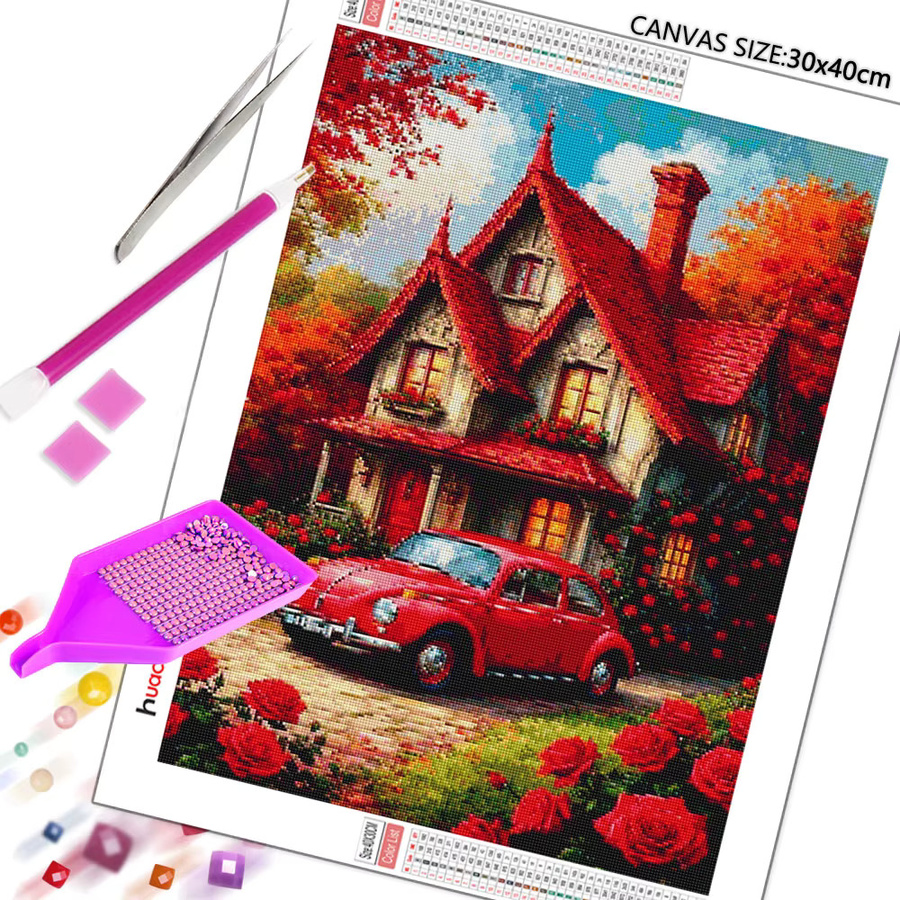 Huacan DIY Diamantmalerei Herbst Haus mit Blumen als Mosaik-Landschafts-Set in Multicolour, B/H: 30 x 20 cm - Bild 2
