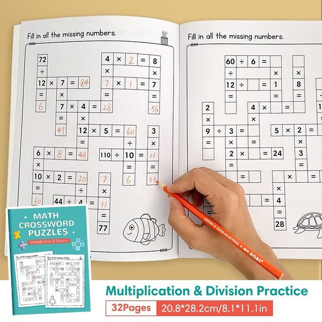 Yiran toy Mathe-Arbeitsbuch für Kinder von 5 bis 8 Jahren mit Addition, Subtraktion und Kreuzworträtseln in Mehrfarbig - Bild 1