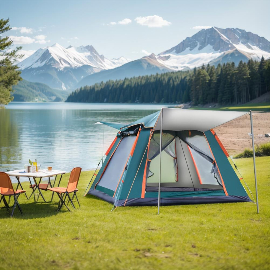 Binchi Outdoor Automatisches Schnellöffnungszelt mit Sonnenschutz und Wasserdichtigkeit für 3–6 Personen, Silber/Mehrfarbig, B/T/H: 215 x 215 x 140 cm - Bild 2