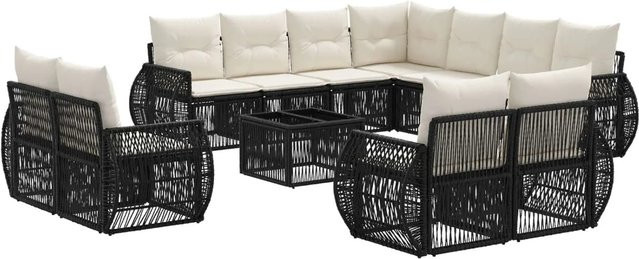vidaXL Gartensofa-Set 12-tlg. aus Poly-Rattan in Schwarz und Cremeweiß mit Eckelementen, 3-Sitzer-Sofas und Couchtisch für Garten und Terrasse - Bild 1