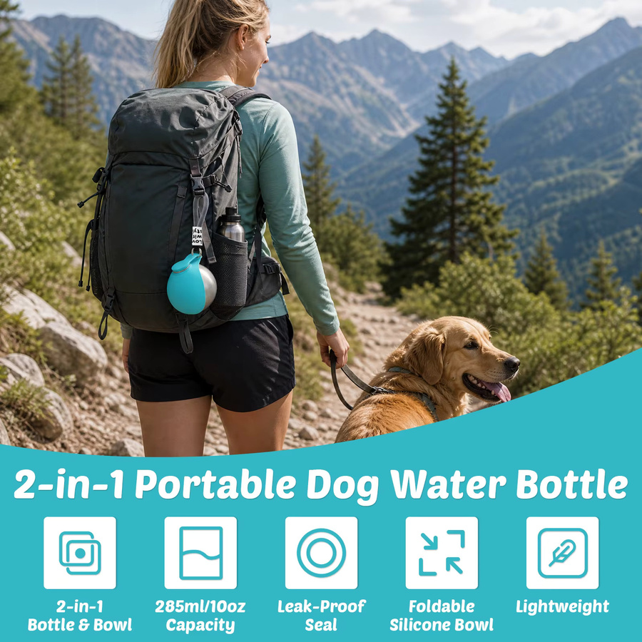 Willstar Hunde-Wasserflasche aus Edelstahl in Blau mit Silikonschüssel, 294 ml, auslaufsicherer tragbarer Welpen-Wasserspender - Bild 3