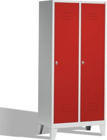 C+P Umkleidespind Classic mit 2 Abteilen auf Füßen, Front Rubinrot, Korpus Lichtgrau, H x B x T: 185 x 81 x 50 cm - Bild 1