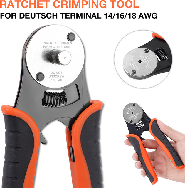 Deutsch Crimpzange für 14/16/18AWG Anschlüsse mit 8-fachem Ratschenmechanismus für Auto- und Elektroreparaturen - Bild 1