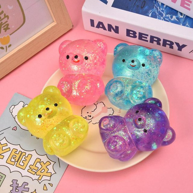 Fidget Bär Spielzeug Squishys, Glitzer Gummibär, Anti Stress Quetschspielzeug - Bild 1