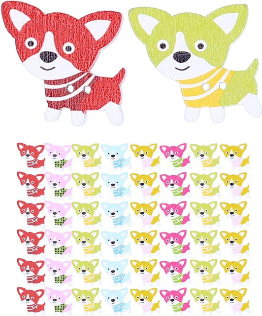CosyHome Holzknöpfe in Hundeform, 50 Stück, bunt gemischt für DIY Kleiderdekoration - Bild 1