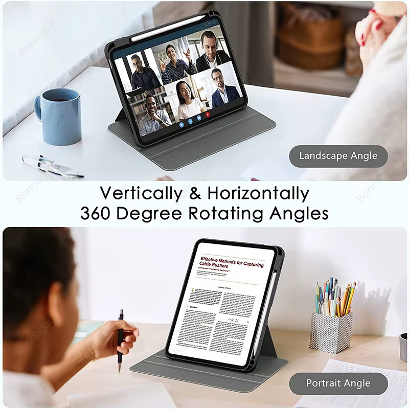 Ronnagar 360 Grad drehbare iPad Hülle mit Stifthalter in Schwarz - Bild 5