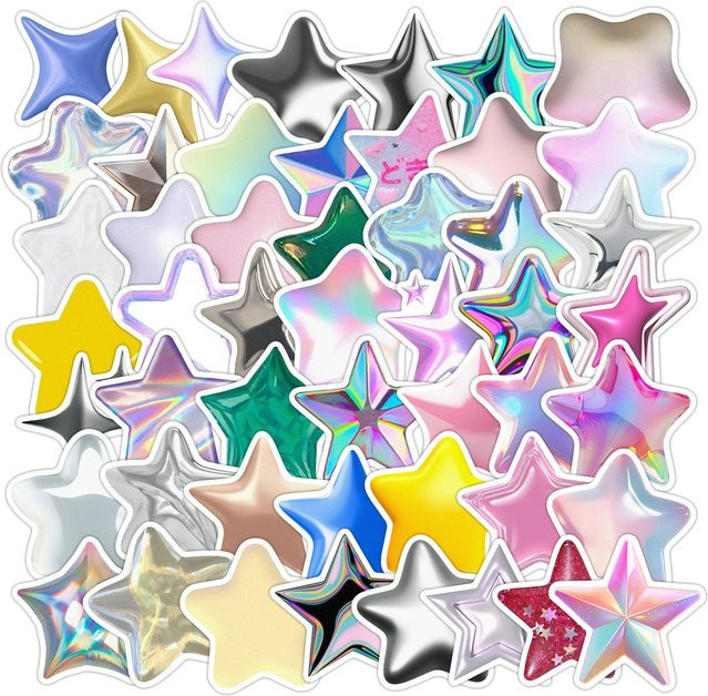 50 Stück 3D-Stern-Graffiti-Aufkleber in Multicolour von AnimeWorlds Store, wasserfeste geometrische Dekoration für Glas und Telefon - Bild 1