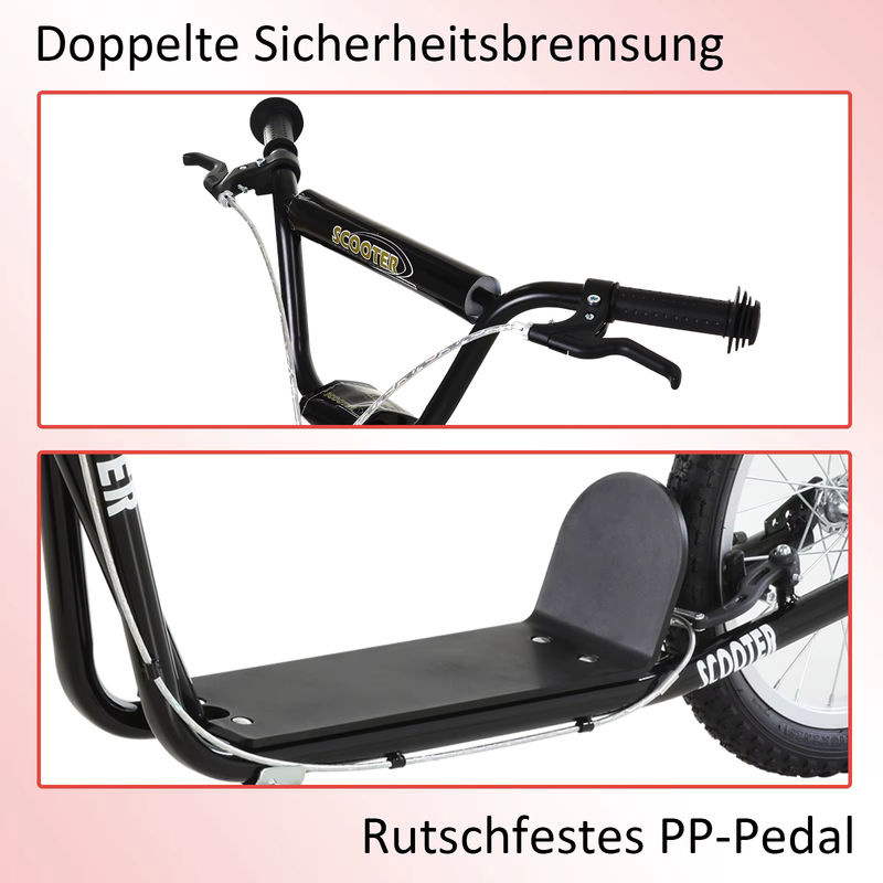HOMCOM Kinderroller mit Luftreifen und Handbremse in Schwarz, 16 Zoll - Bild 5