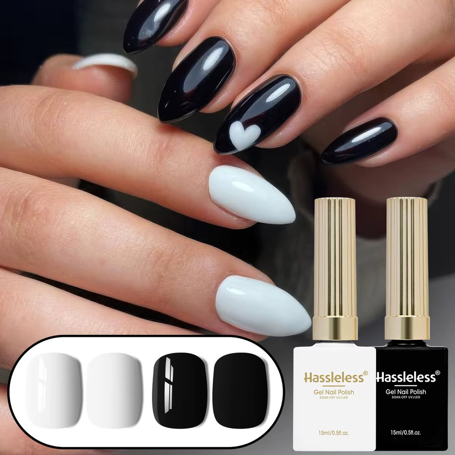 Hassleless Gel-Nagellack-Set, Schwarz-Weiß, 15 ml, glänzend - Bild 3