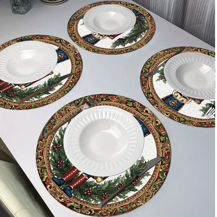 VIKAMA 4-teiliges Nussknacker Tischset aus Leinen, rund, Mehrfarbig, Durchmesser: 38 cm - Bild 3