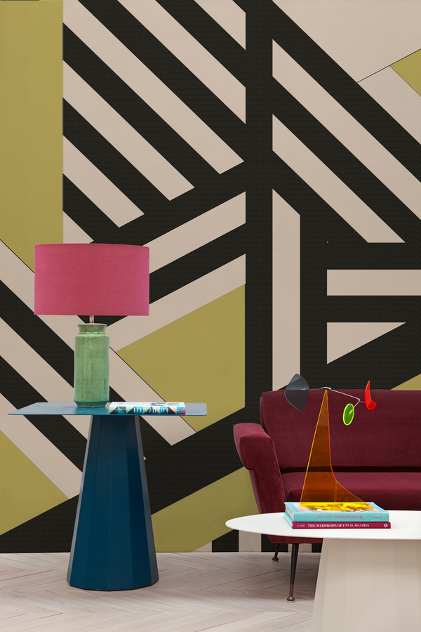Coordonné Mural Inter Wall Wandtapete Streifendesign Modern Matt Mustard Gelb Schwarz Weiß Vlies - Bild 1