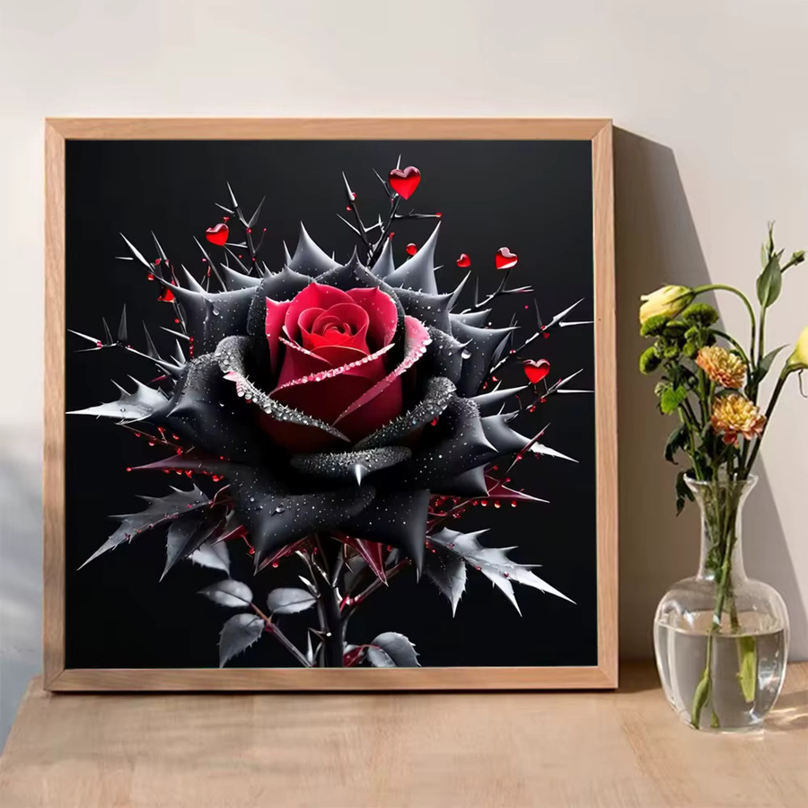 Evershine Diamant-Gemälde Rose DIY-Stickerei-Set mit Acryl-Mosaik in Schwarz und Rot - Bild 3