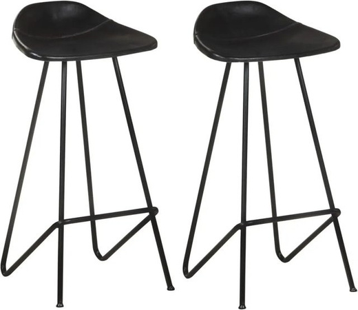 DELUKE Barhocker MUKE 2er Set aus schwarzem Echtleder im industriellen Stil für Küche und Hausbar