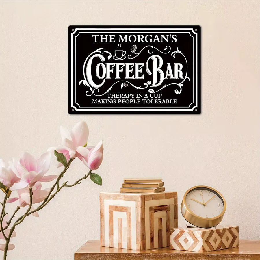 Personalisiertes Metallschild CIFBUY The Morgan's Coffee Bar in Rot und Schwarz mit individuellem Text im Vintage-Design - Bild 2