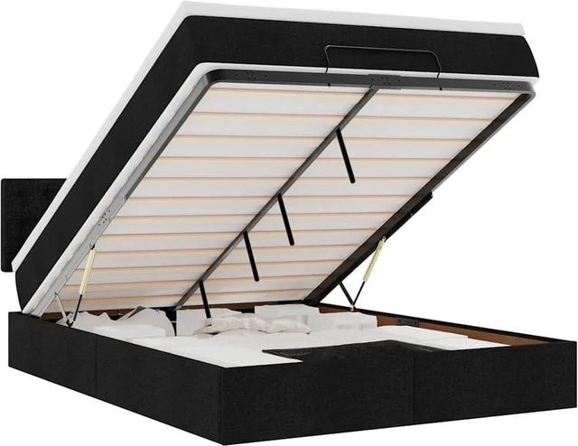 vidaXL Ottoman-Bett mit Matratze in Schwarz und Weiß, modernes Polsterbett mit Lift-up-Funktion, B/T/H: 140 x 200 x 44 cm - Bild 1