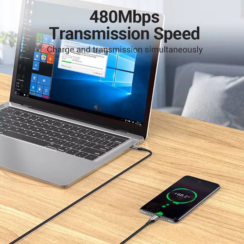 Vention USB C auf USB C Schnellladekabel mit 100 W Ladeleistung für iPhone, Huawei, Xiaomi, Samsung, Oppo und OnePlus in Schwarz und Grau - Bild 4