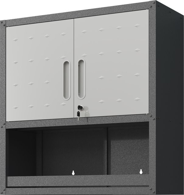 Wandmontierter Werkzeugschrank aus Metall mit abschließbarer Tür in Grau und Schwarz, B: 75 cm, H: 77 cm, T: 30 cm - Bild 1