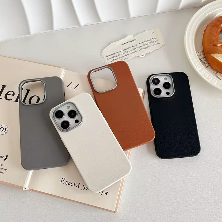 Stoßfeste Handyhülle mit Litschi-Muster für Apple iPhone in Schwarz - Bild 1