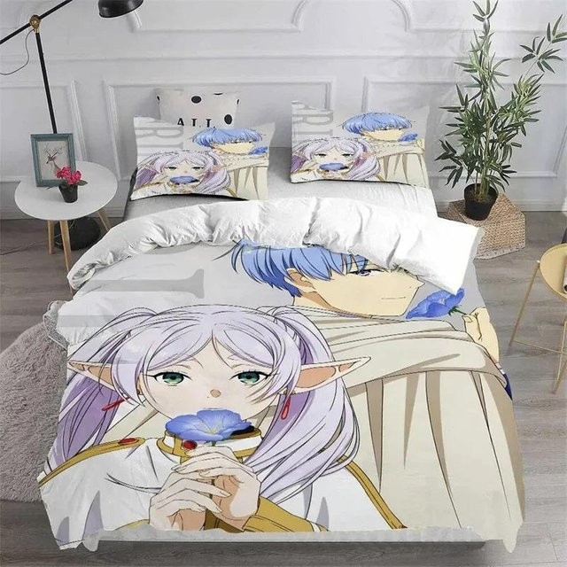 Anime Frieren Bettwäsche-Set mit 3D-Druck, bestehend aus 1 Bettbezug und 2 Kissenbezügen, Multicolor, Material: 100% Polyester, Breite: 70 cm, Länge: 133 cm - Bild 1