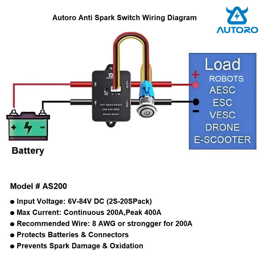 Autoro AS200 Anti-Spark-Netzschalter 200A 84V DC für LiPo-Akkus in Schwarz - Bild 2