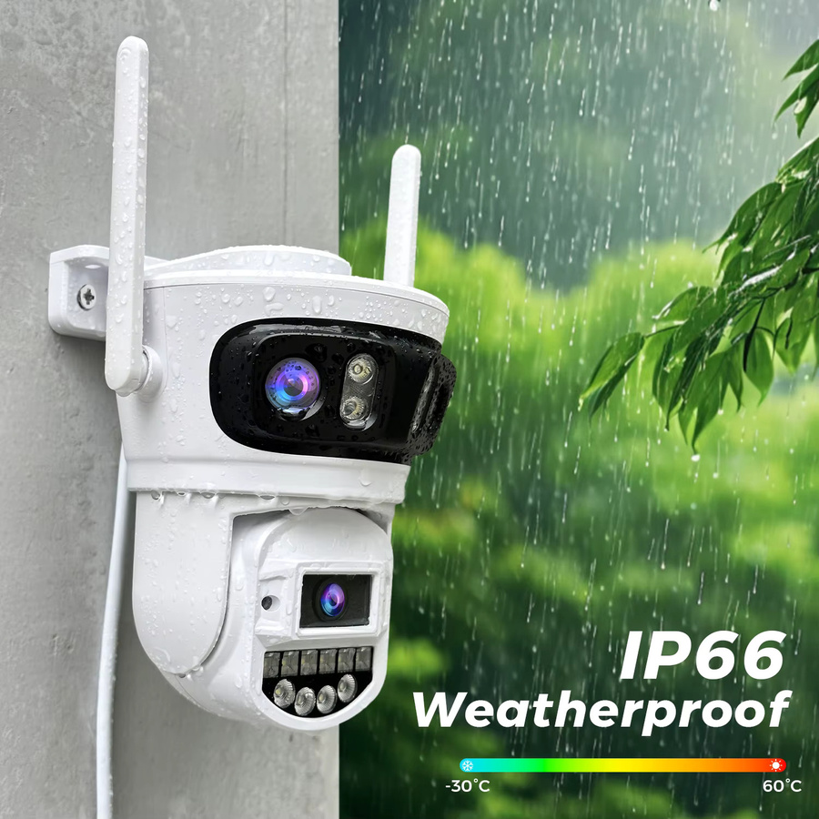 O-KAM Pro 6K WiFi IP Außenkamera mit 15MP, PTZ Motion Tracking, Drei-Objektiv-System und 4K Video, Wasserdicht, Weiß - Bild 4