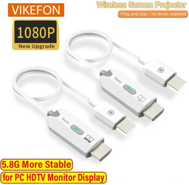 VIKEFON Kabelloser HDMI Video-Audio Sender und Empfänger Full HD 1080P Extender Display Adapter Dongle in Weiß mit 30m Reichweite - Bild 1