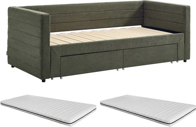 Vente-unique Sofabett Camity in Grün mit Schlaffunktion und Auszugsschublade im modernen Design - Bild 1