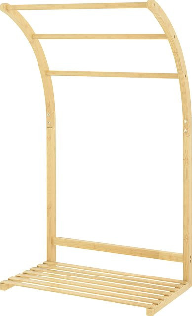 HOMCOM Bambus Handtuchständer mit 3 Stangen und Regal, freistehender Handtuchhalter für Badezimmer und Waschküche, Farbe: Beige/Braun - Bild 1