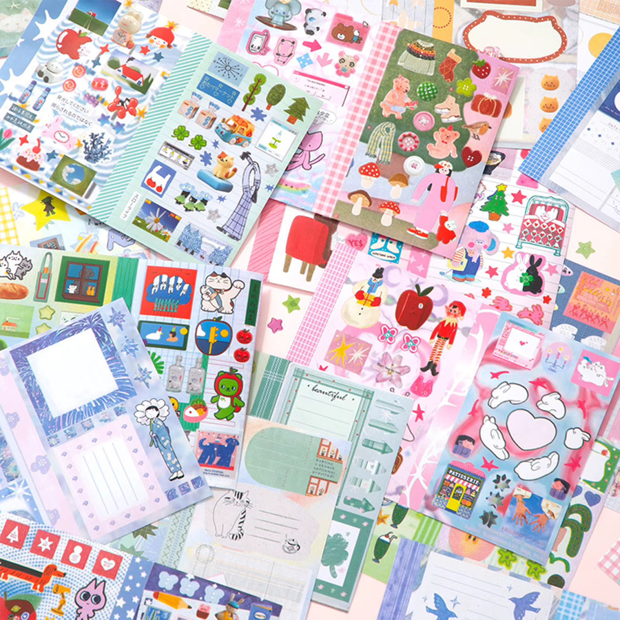 Ästhetisches Cartoon-Stickerbuch im Anime-Stil für Scrapbooks, pink und mehrfarbig, aus Papier - Bild 1