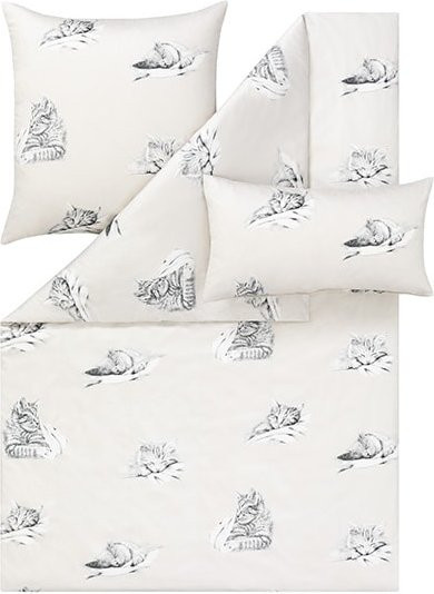 Estella Bettwäsche Cats aus atmungsaktivem Mako-Satin in Weiß mit Tiermotiv - Bild 1