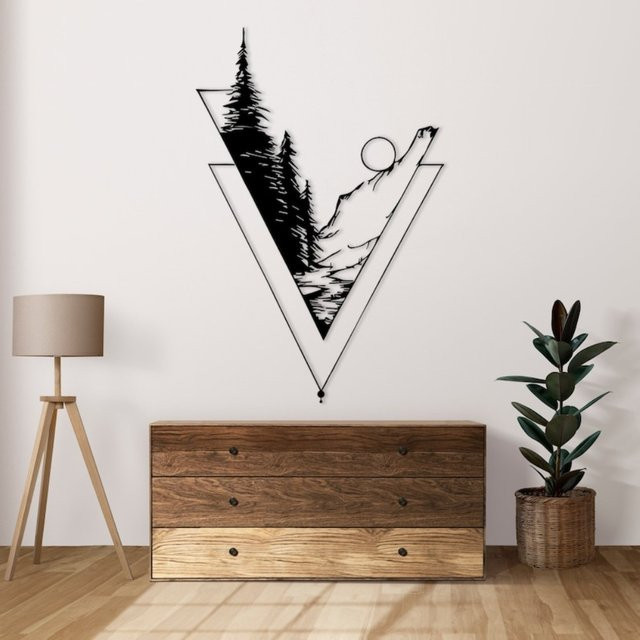 CIFBUY Geometrische Berglandschaft Wandkunst aus Metall in Schwarz mit 3D-Design für moderne Wohnzimmerdekoration - Bild 1