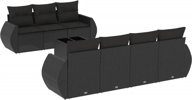 vidaXL 8-tlg. Garten-Sofagarnitur in Schwarz mit Kissen aus Poly-Rattan und Metallgestell - Bild 1