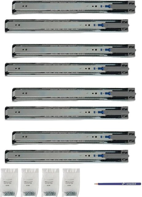 vasalat Kugelauszug Softclose Vollauszug mit Dämpfung, 4 Paar, Farbe: Silber, Länge: 350 mm - Bild 1