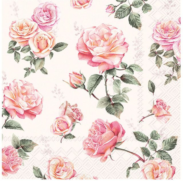 Serviette Classic Roses aus Papier in Pink mit romantischem Rosenmuster - Bild 1