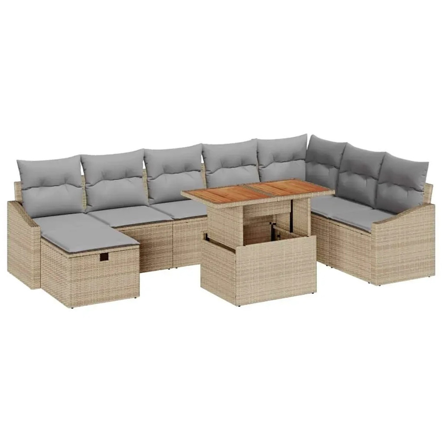 vidaXL Garten-Sofa-Set aus Polyrattan in Beige, 9-teiliges Lounge-Set mit Kissen und integriertem Stauraum für Terrasse und Garten - Bild 2