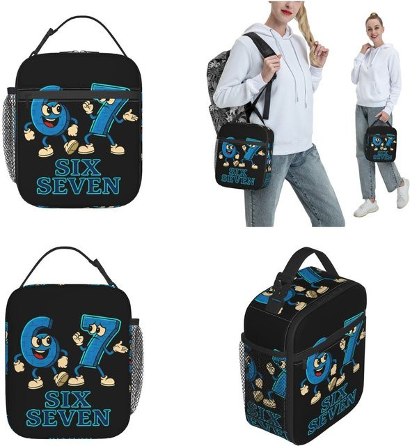 67 Six Seven Meme Isolierte Lunchtasche in Schwarz für Schule und Reisen - Bild 1